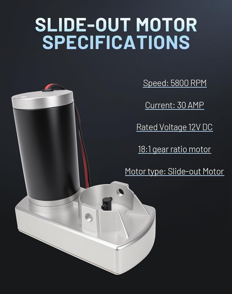 Radvik 132682 RV Slide Out Motor High-Speed 5800 RPM Compatible with Lippert Through-Frame System | 18:1 Gear Ratio | Repalce# 168956 295380 Rp-785615 M-8910Gear | Ratio 30Amp - Image 4
